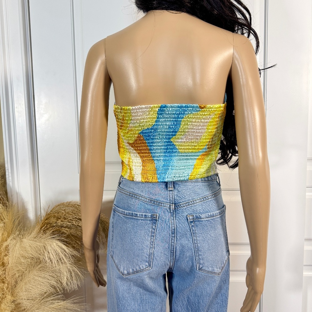 STRAPLESS ABSTRACT SATIN EFFECT SCARF TOP - Picture 12 of 13